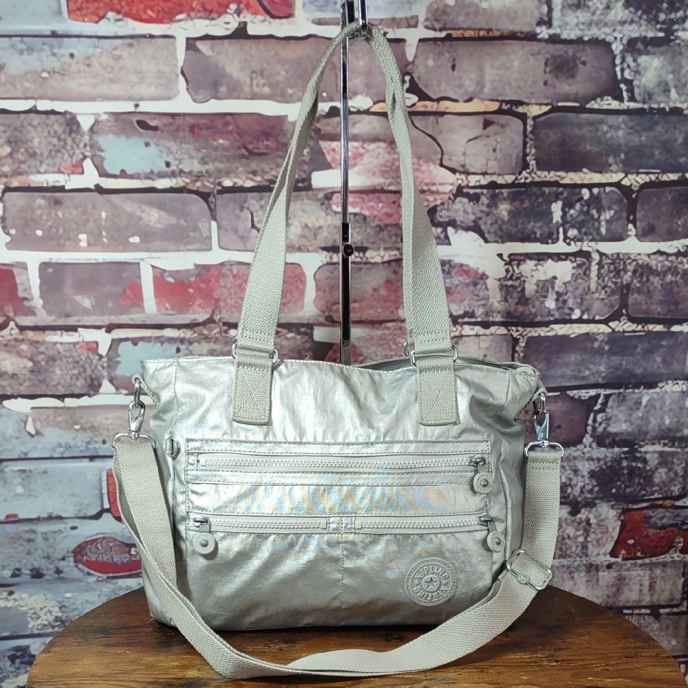 Kipling Silver Nylon Convertible Satchel/CrossbodylShoulder Bag